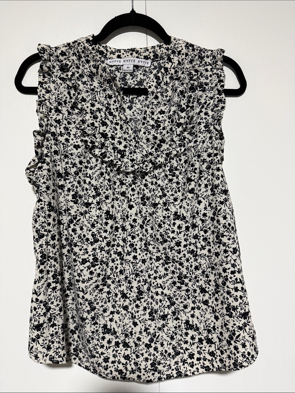 HYFVE Black & White Floral Ruffle Sleeveless Camisole